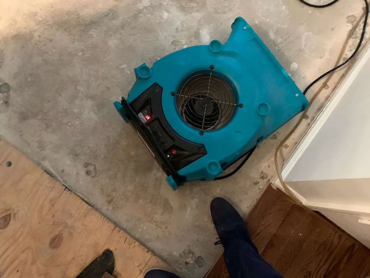 Air mover drying subfloor during Leak Detection & Repair in Avra Valley